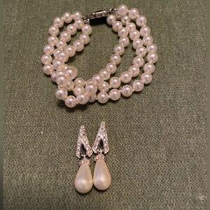 Imitation Pearl Crystal Jewelry Set